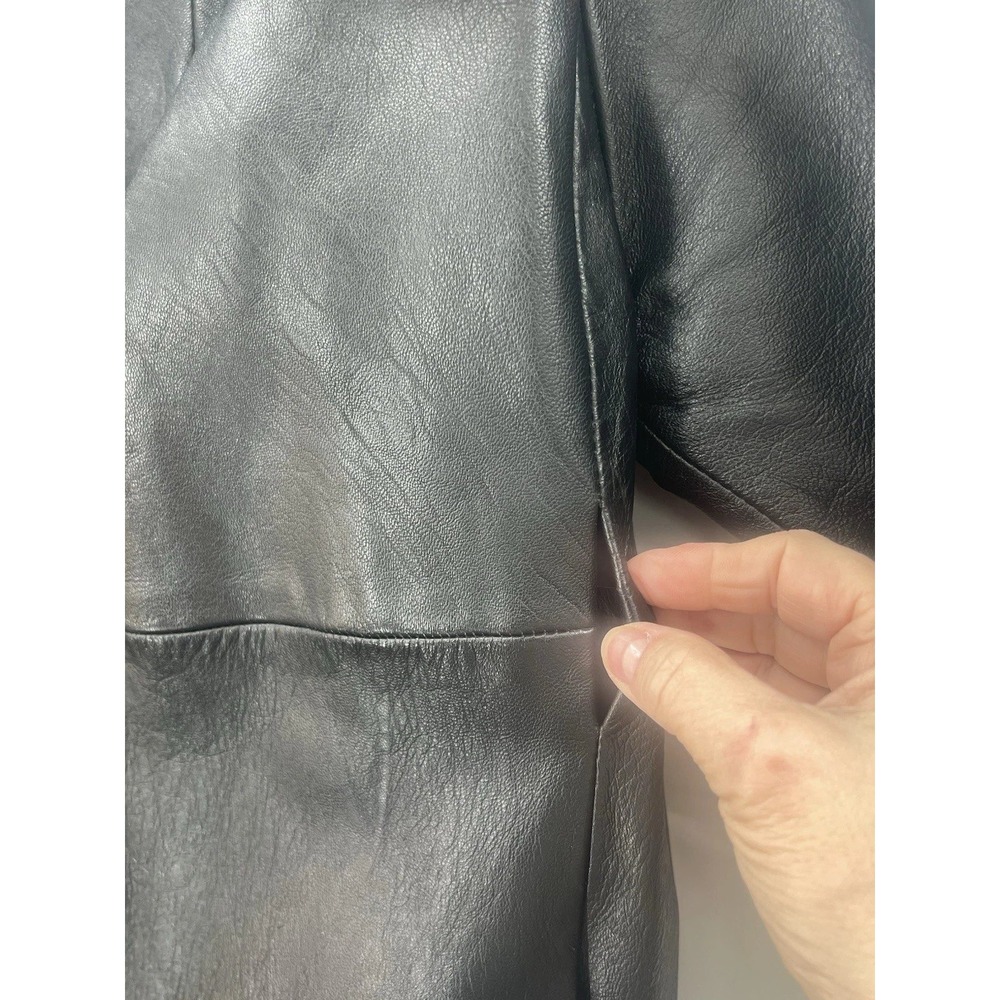 VTG Peter Caruso Mob Wife Leather Fur Collar Coat Womens XL Vintage Glam Luxury - Picture 12 of 15